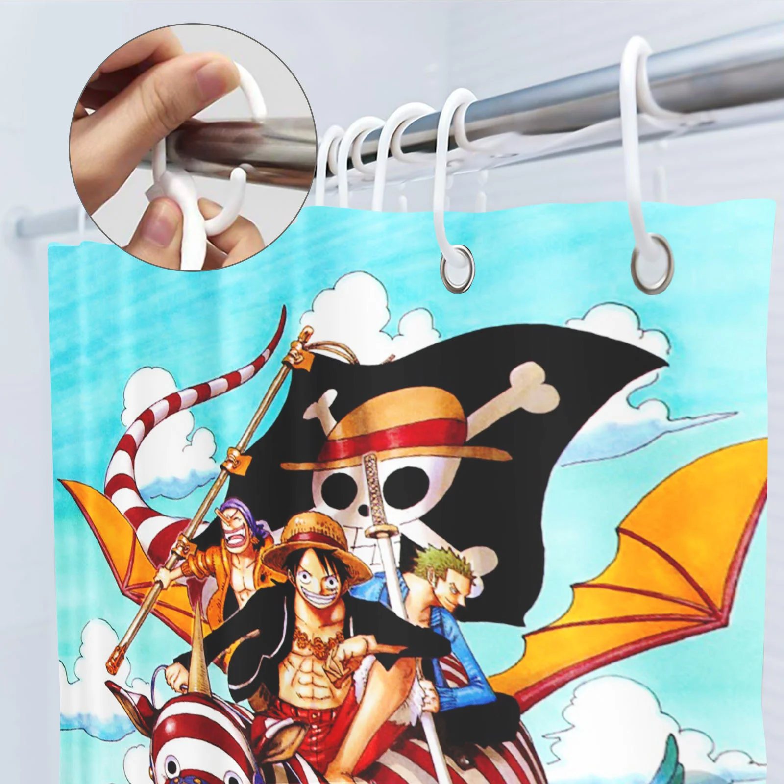 One Piece Anime Shower Curtain, Bathroom Accessories, Decor Curtains for Living Room, Cute and Funny  Christmas Gifts