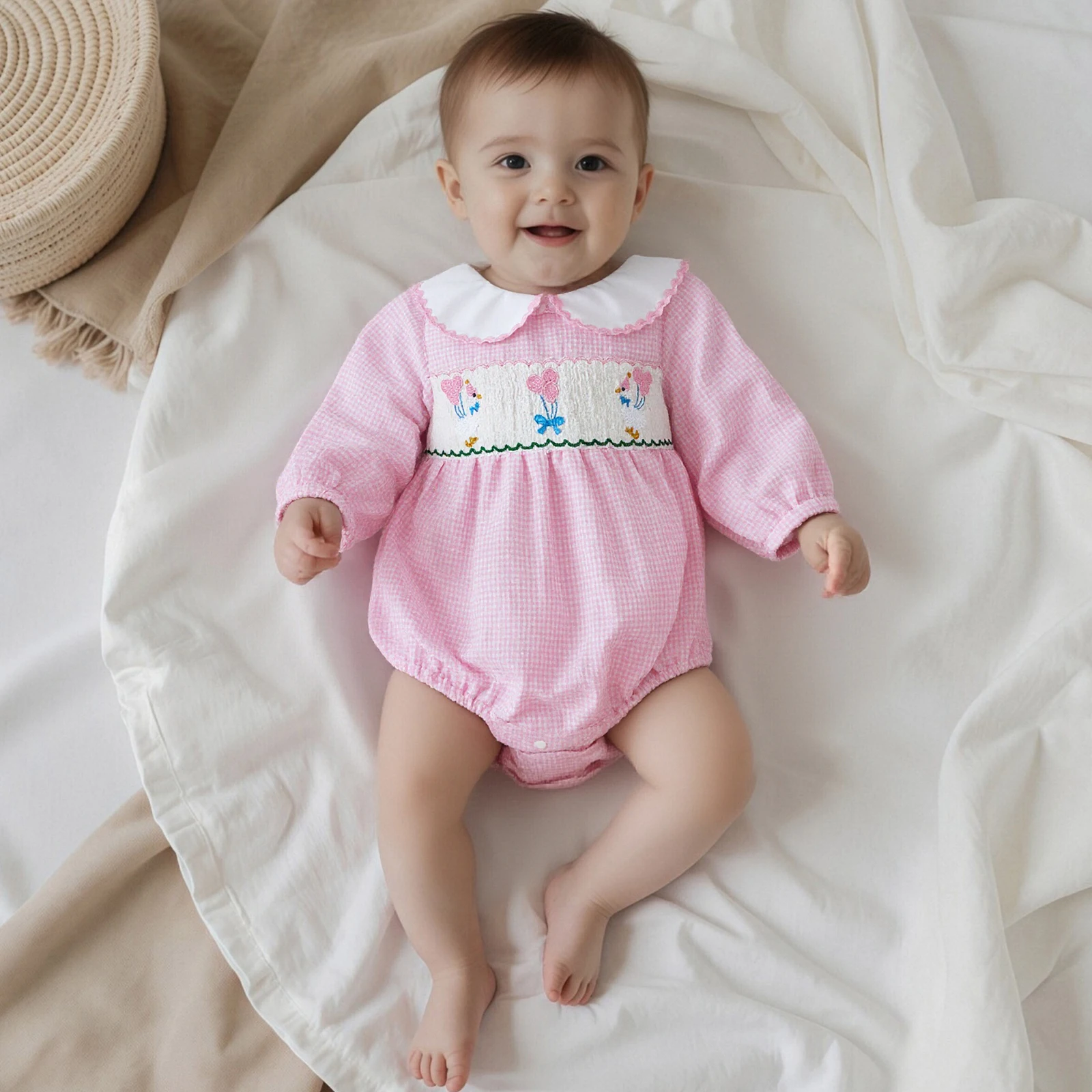 

Одежда для малышей, комбинезон на день рождения для девочек, милый комбинезон с воздушным шаром и бантом, кукольный воротник, клетчатый комбинезон, одежда для новорожденных