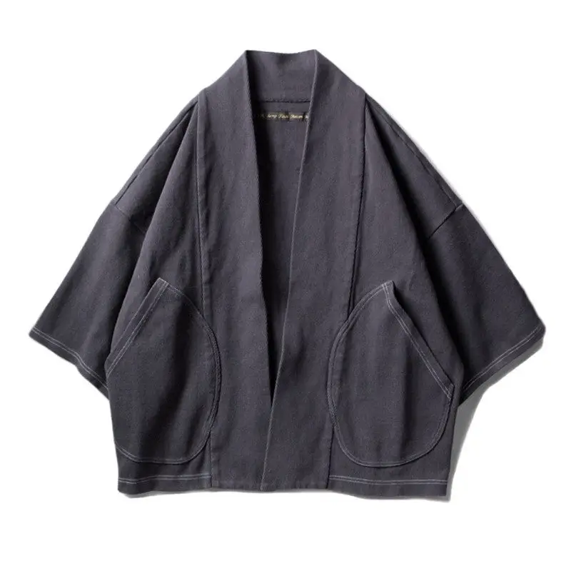 Japan KAPITAL Hirata Washed Jackets Two Tone Pure Cotton Breathable Loose Short Sleeved Taoist Robe