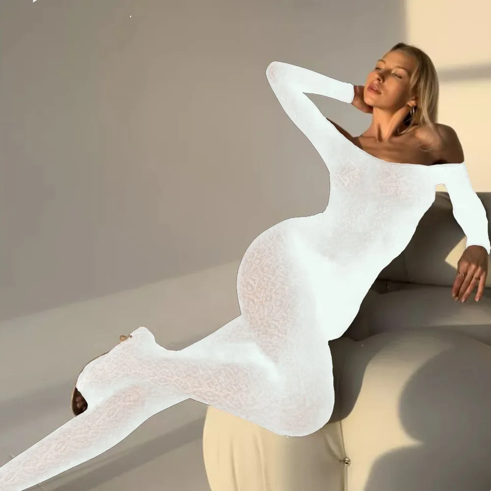 Crotchless داخلية شفافة بوديستوكينج للجنس جريئة بدلة للجسم مفتوحة المنشعب جوارب طويلة المثيرة ازياء مثير شبكة صيد السمك الملابس الداخلية