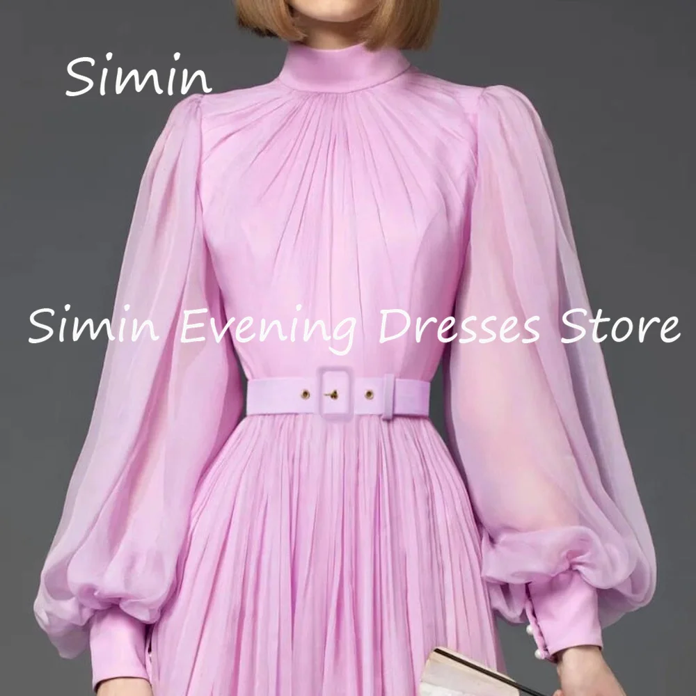 Simin-Vestido feminino em chiffon linha A com pescoço O Ruffle Prom, elegantes vestidos de festa, até o chão, vestido árabe, formal saudita, 2023