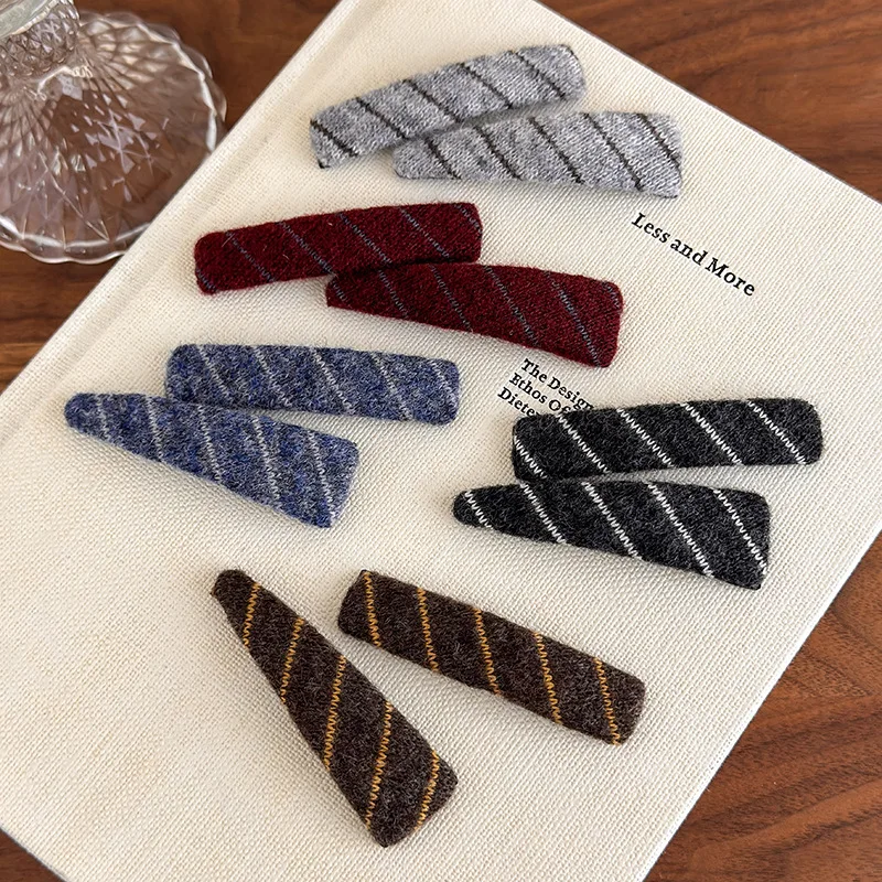 

Plush Diagonal Stripe Hair Clip Retro Forehead Side Clip Soft Furry Non Slip All Match Daily Headwear for Women