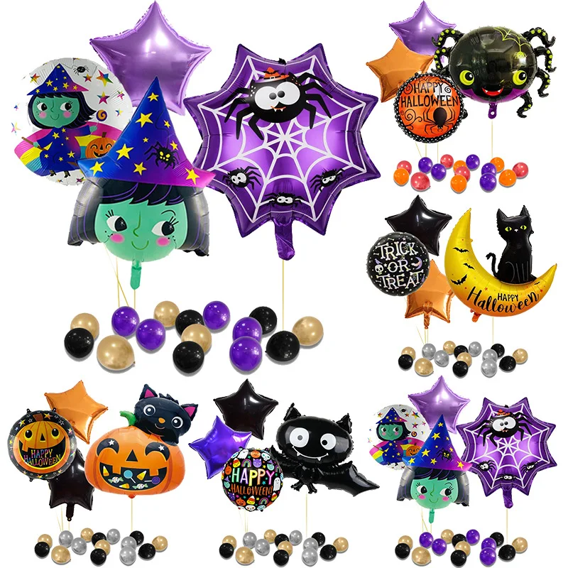 

New Halloween Themed Party Aluminum Foil Balloon Set Bat Black Cat Pumpkin Scene Decoration Props