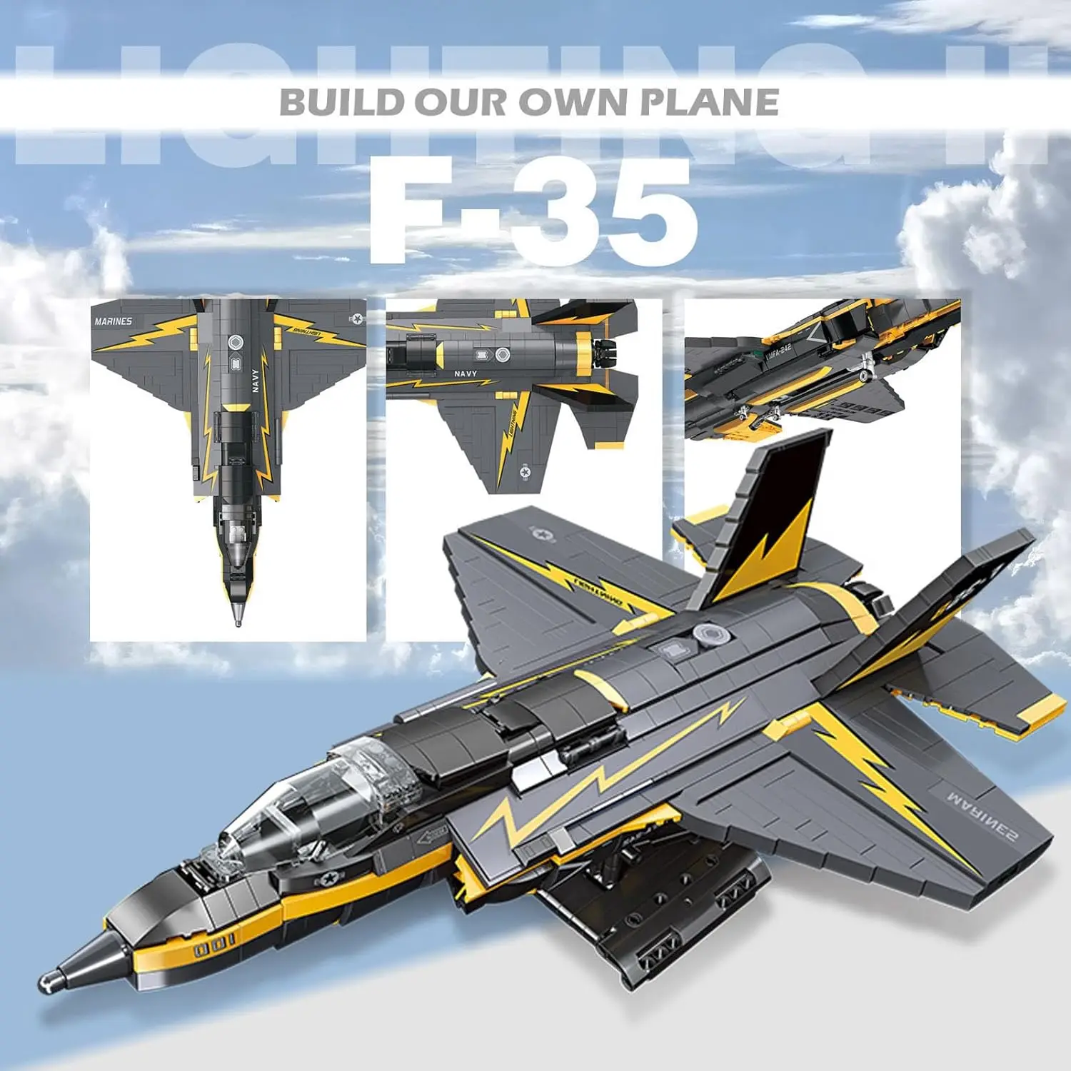 1268PCS F35 Lightning II Fighter Jet Building Blocks Military Model Airplane Desktop Decoration Creative Toy Gift for Kids Adult