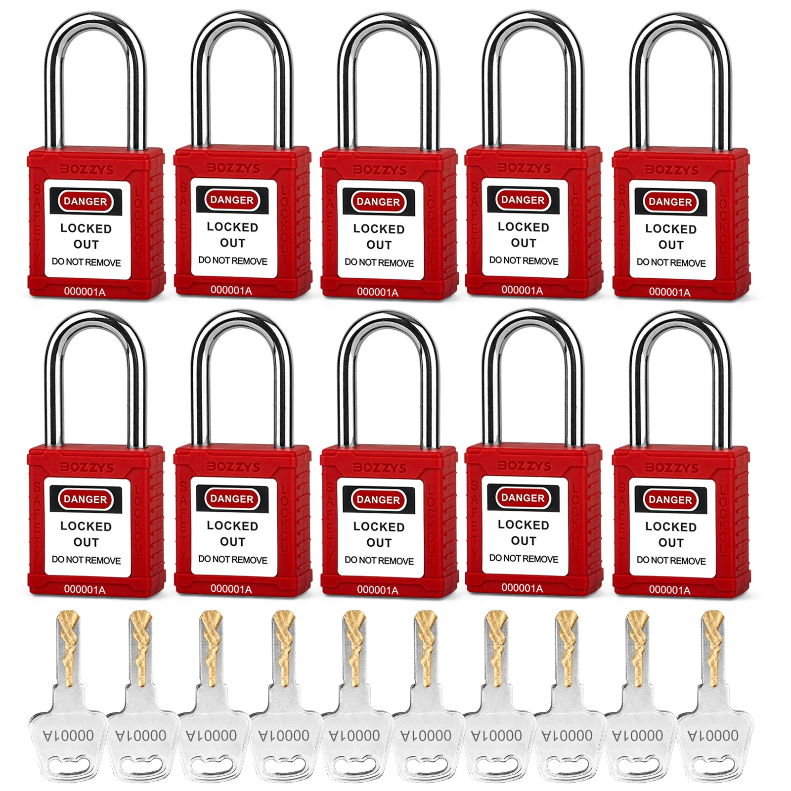 

Lockout Tagout Nylon Safety Padlock -10PCS,Keyed Alike,Dust-proof,LOTO Pad locks to Prevent Accidental Operation