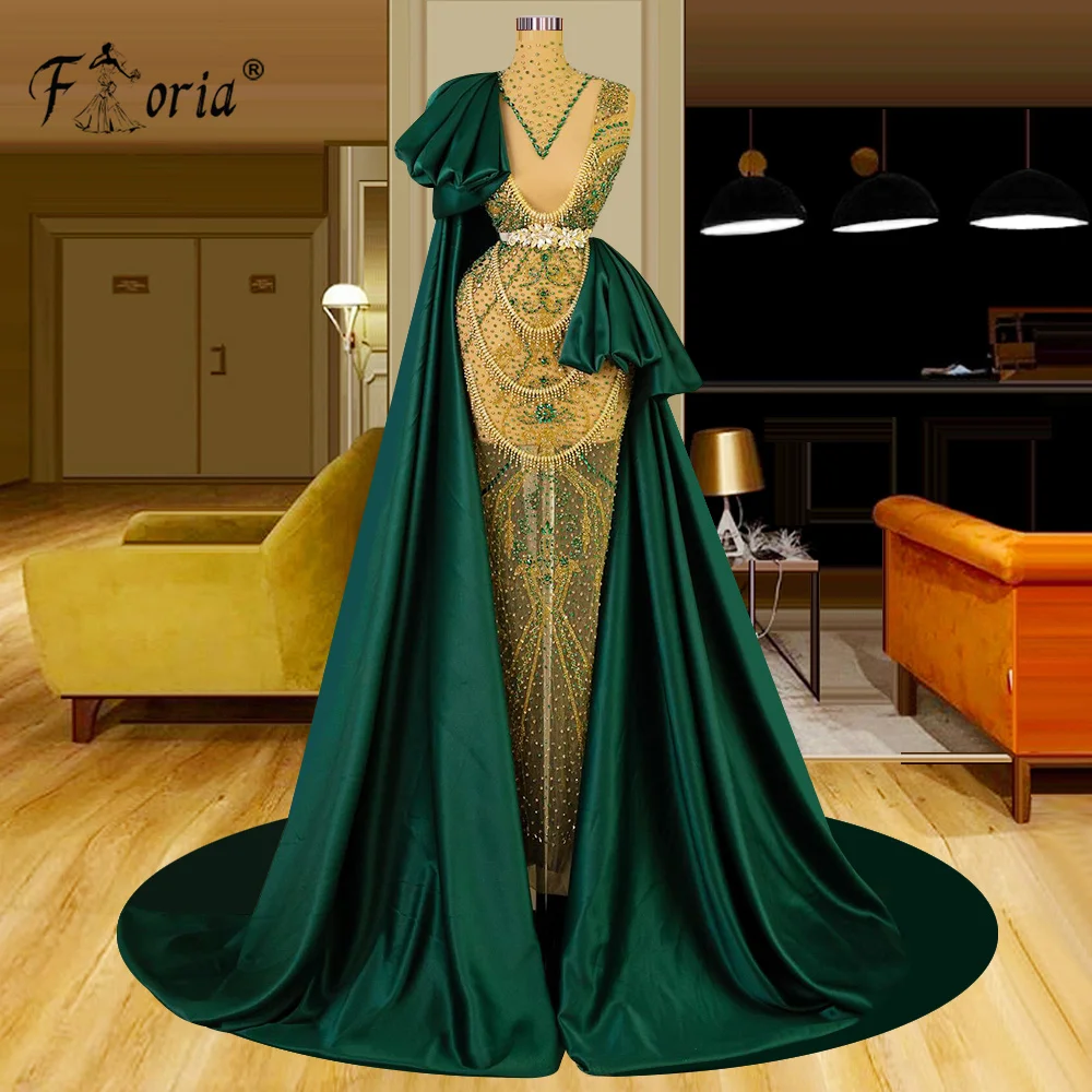 

Middle East Woman Vintage See Through Evening Dresses Full Beading Crystal Dubai Second Reception Gowns Wedding Party Dress