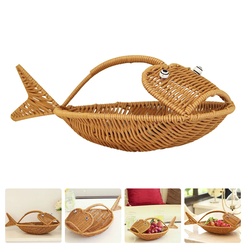 

Creative Fish Shape Storage Plastic Household Snacks Basket For Fruits Desktop Food Organizer Multifunctional Woven