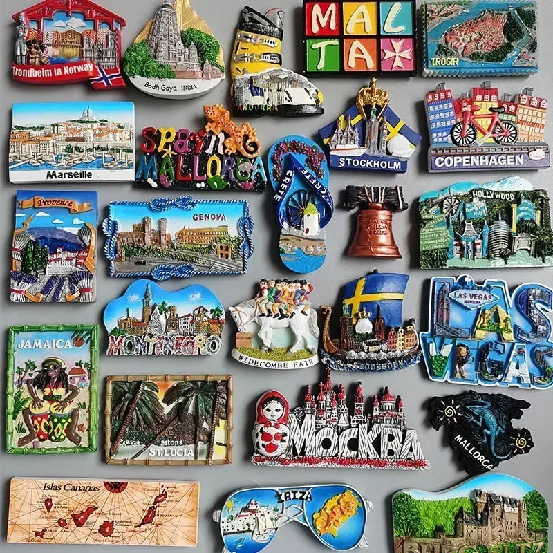 Fridge Magnets Tourist Souvenir Marseille France Copenhagen Denmark Norway Spain Stockholm Sweden USA Grete Greece Germany Gifts