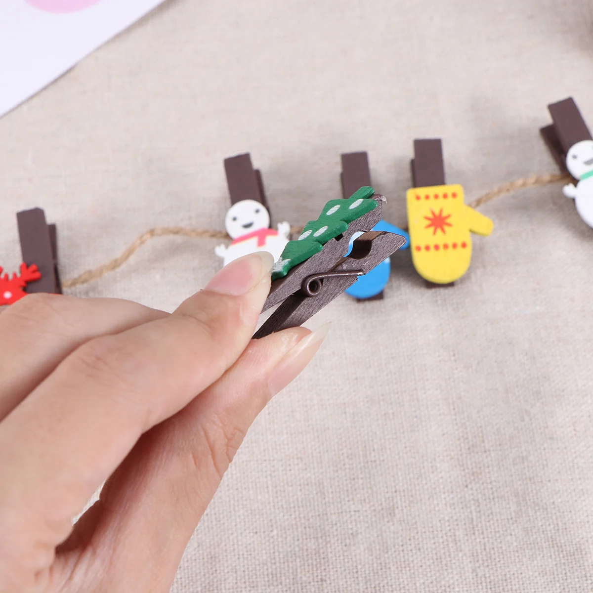 

12 PCS Holiday Items Photo Paper Pegs Hanging Photos Christmas Wood Clothespins Craft Clips Crafts
