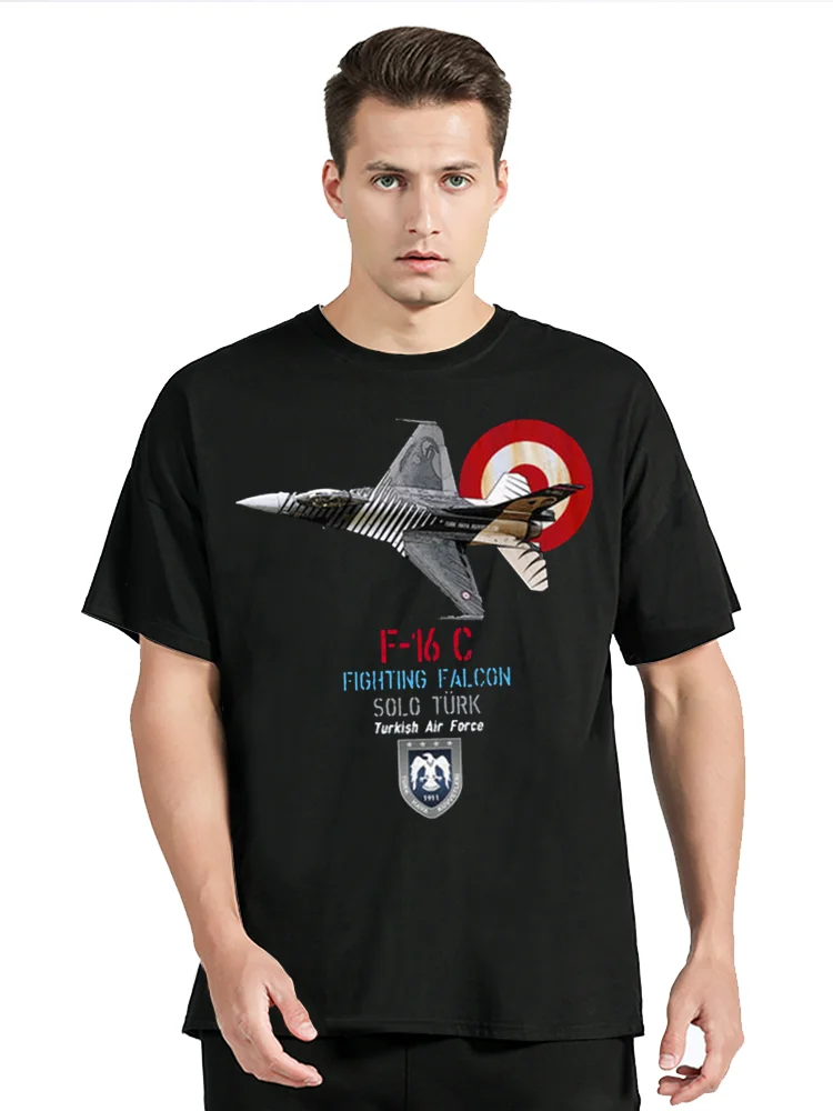 Turkish Air Force F-16 Fighting Falcon Fighter Aircraft Cotton Tops Tees Fitness T-shirt Oversized Unisex Tshirt Men's Clothing