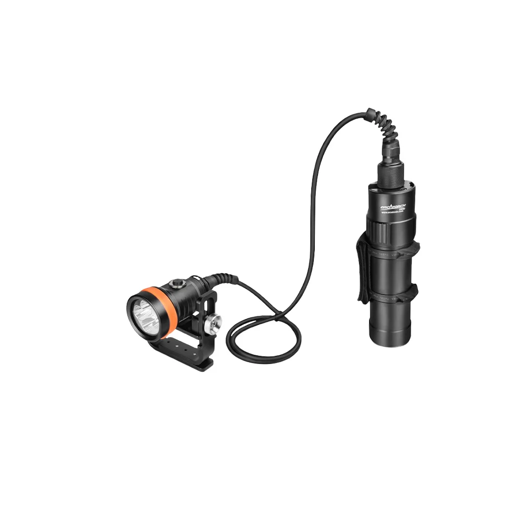 OrcaTorch D630 V2.0: Luz de buceo con recipiente de 4000 lúmenes con mango Goodman para buceo en cuevas, escamas y técnicos