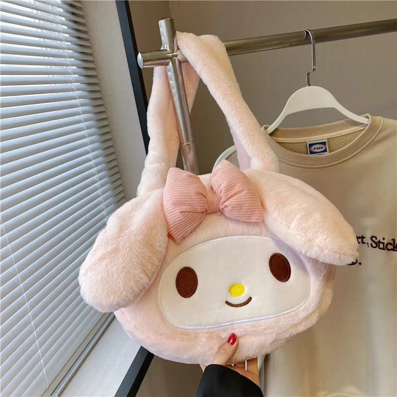 MINISO My Melody Kuromi Cinnamoroll Kawaii Cute Anime Cartoon Peripheral Women\'s Plush Fashion Handbag Holiday Gift Wholesale