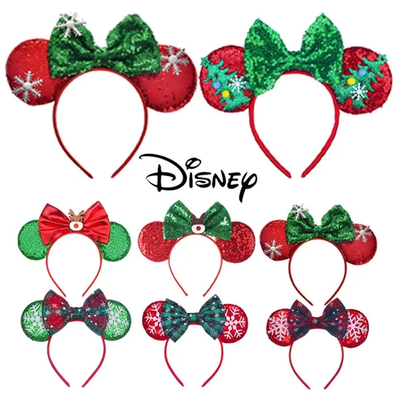 Disney Christmas Headbands red Mickey Minnie Hair Band Girl Cosplay Accessories Children New Year Xmas snowflake party Headwear