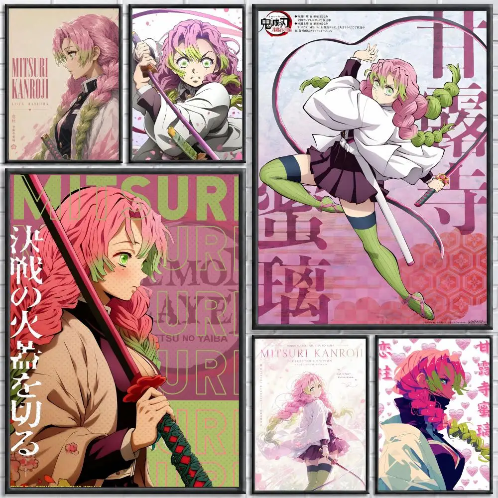 Character Kanroji Mitsuri Poster Self-adhesive Art Waterproof Paper Sticker Coffee House Bar Room Wall Decor