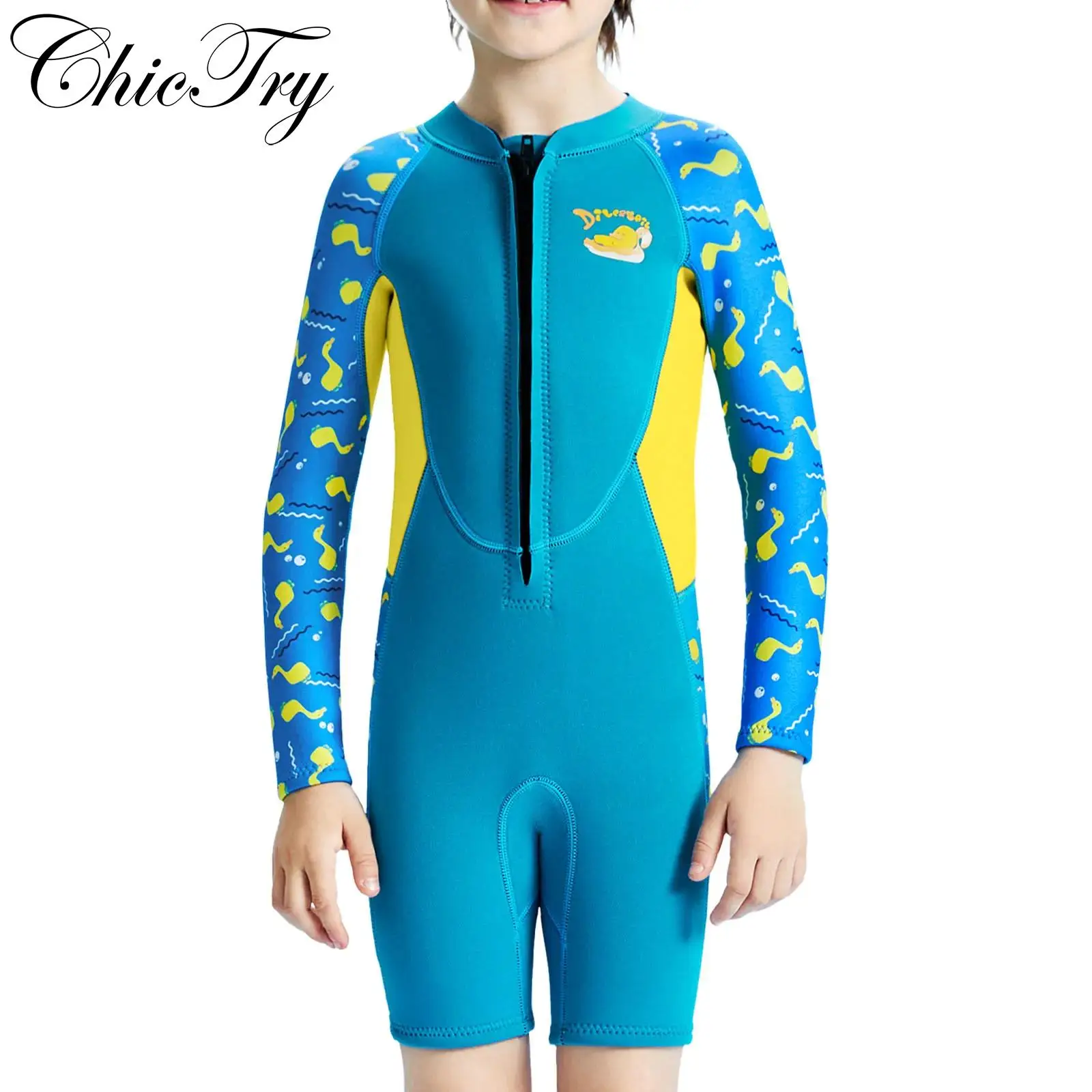 

Kids Boys Girls 2.5mm Neoprene Wetsuit Swimsuit Swimwear Jumpsuit Long Sleeve Bodysuit Wet Suit for Surfing Diving Snorkeling