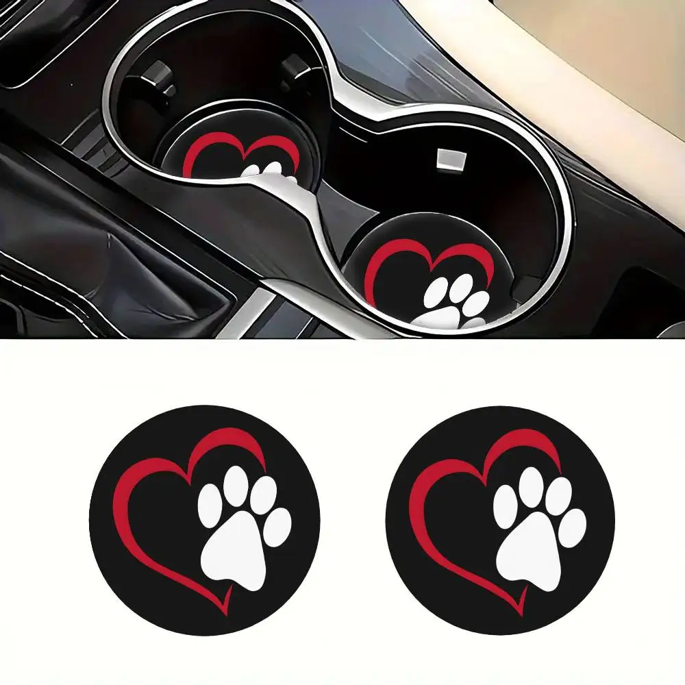 Paw Print EVA Car Cup Coasters 2pcs. Cup Holder Mats For Car Interior & Home Use Holiday Gifts For Friends And Family.