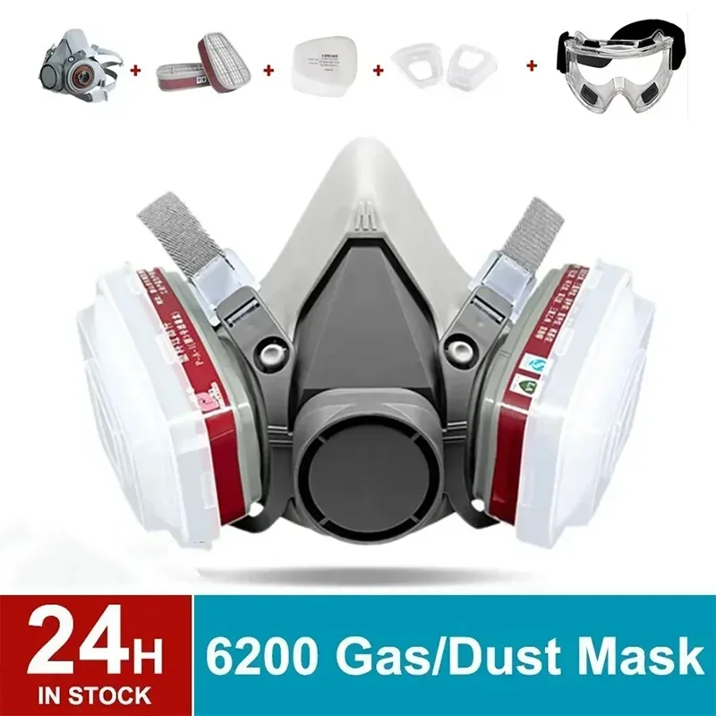 Original 6200 Respirator Reusable Half Face Cover Gas Mask with Cotton Filter Goggles for Painting Spray Polishing Work Safety