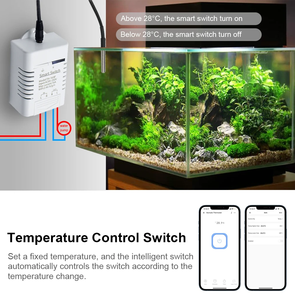 Tuya Smart Life / EWELINK WiFi Switch 220V 85-250V Relay With Temperature Monitoring Thermostat Sensor RF433 Alexa Compatible