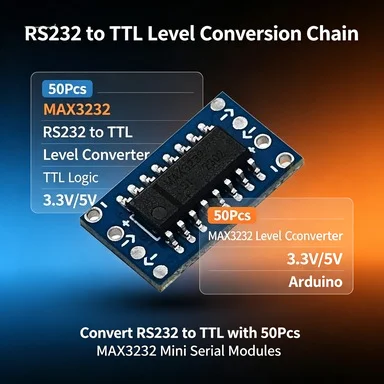 50Pcs MAX3232 RS232 to TTL Serial Converter Board, 3.3V/5V Mini Level Shifter for Arduino