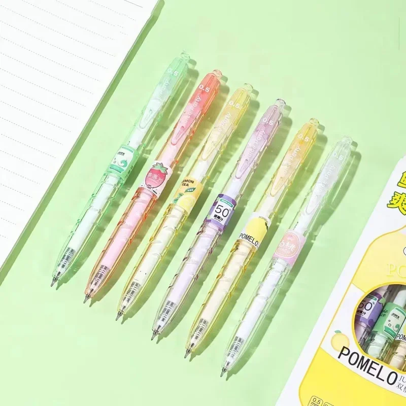 6PCS New Limited Fruit Juice Plastic Bottle Pressing Pen Good-looking Gel Pen Cute Student Brush Pen