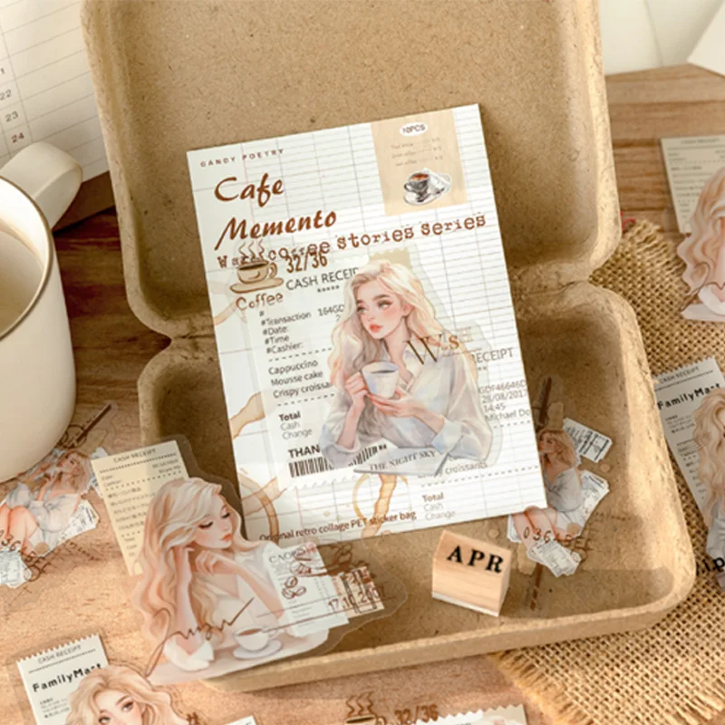 Mr Paper 4-Pack Coffee-Themed Character Scenery PET Stickers DIY Journal Collage Album Diary Greeting Cards Calendars Phone Case