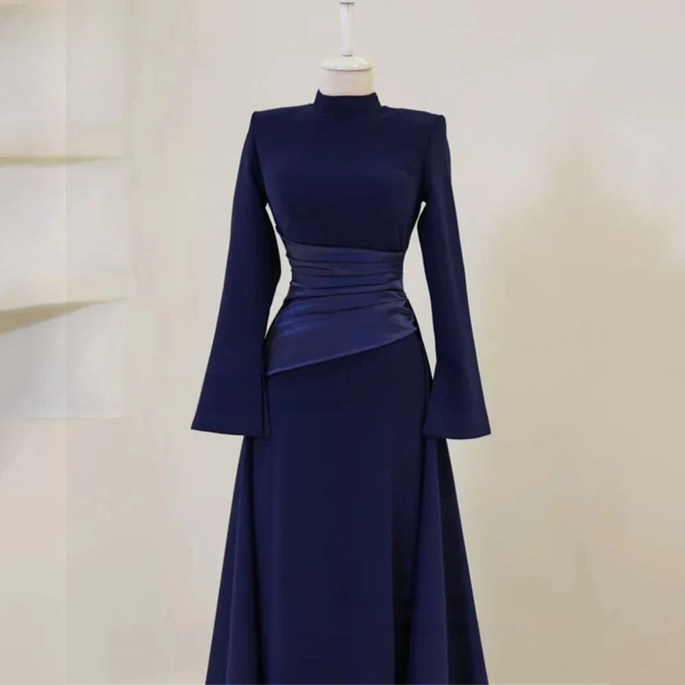 Burgunderrotes Abendkleid, maßgeschneidert, Stehkragen, lange Ärmel, Meerjungfrau-Abendkleider, Jersey, muslimische lange formelle Kleider, Dubai – Detail 5