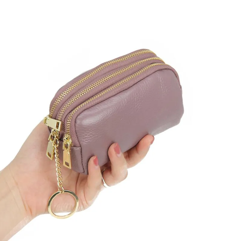 Porte-monnaie en cuir pour femmes, porte-cartes, porte-clés, poudres à changer, mini poche à fermeture éclair, populaire, petit sac d'argent, portefeuille haute capacité