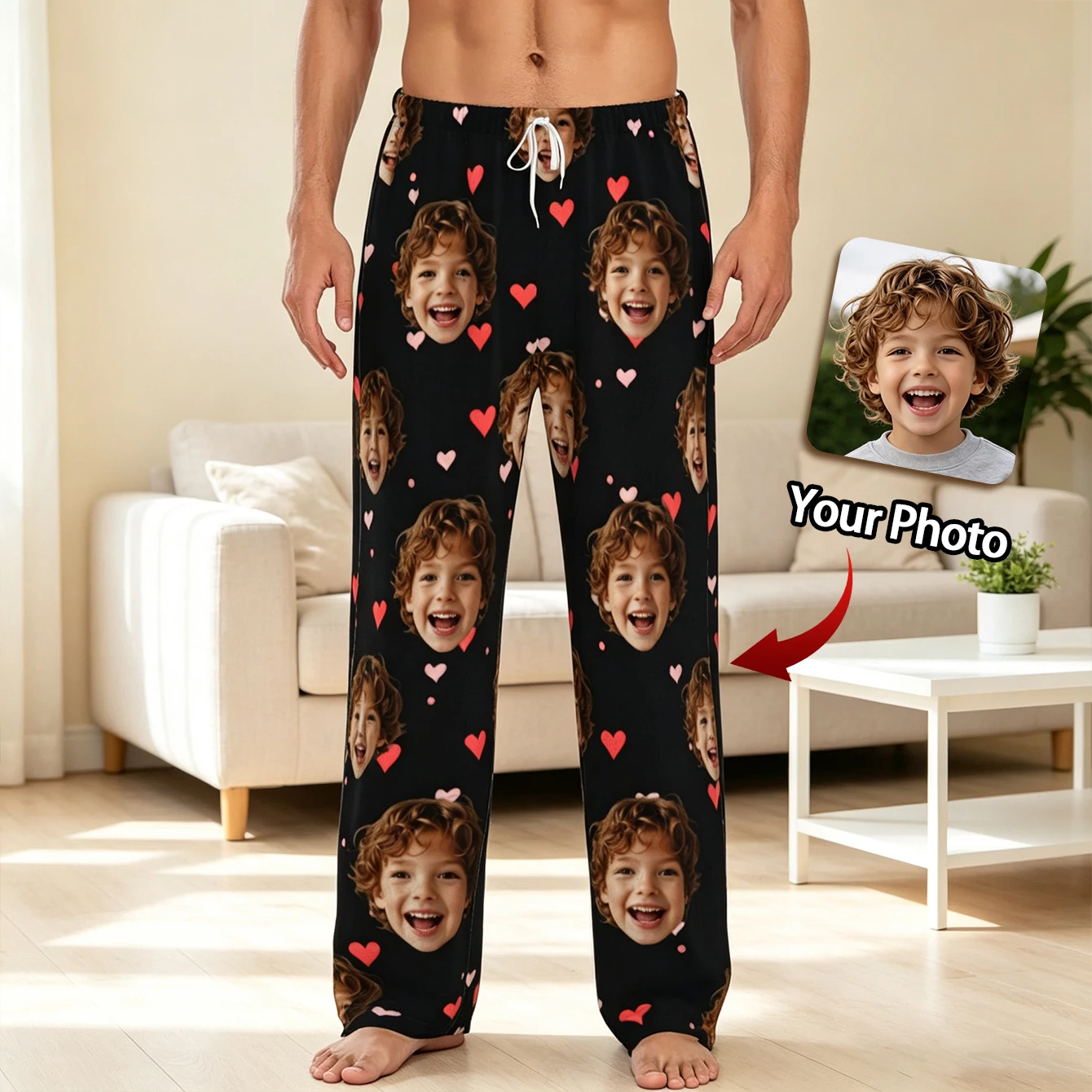 Customized Sleeping Pants with Personalized Facial Photos Long Sleeved Warm Sleeping Pants for Both Men and Women Fun Christmas