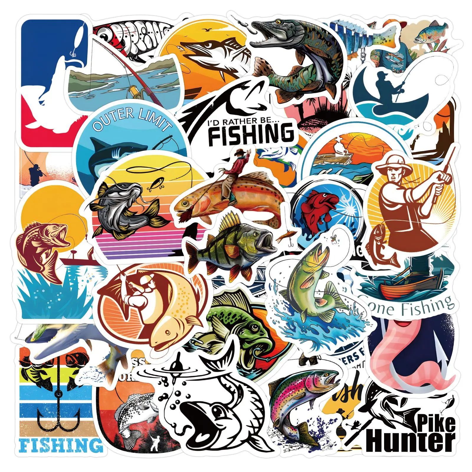 60PCS Fishing Graffiti Stickers Interesting Fishing Activity Cartoon Decal DIY Luggage Phone Guitar Scrapbook Classic Kid Toys
