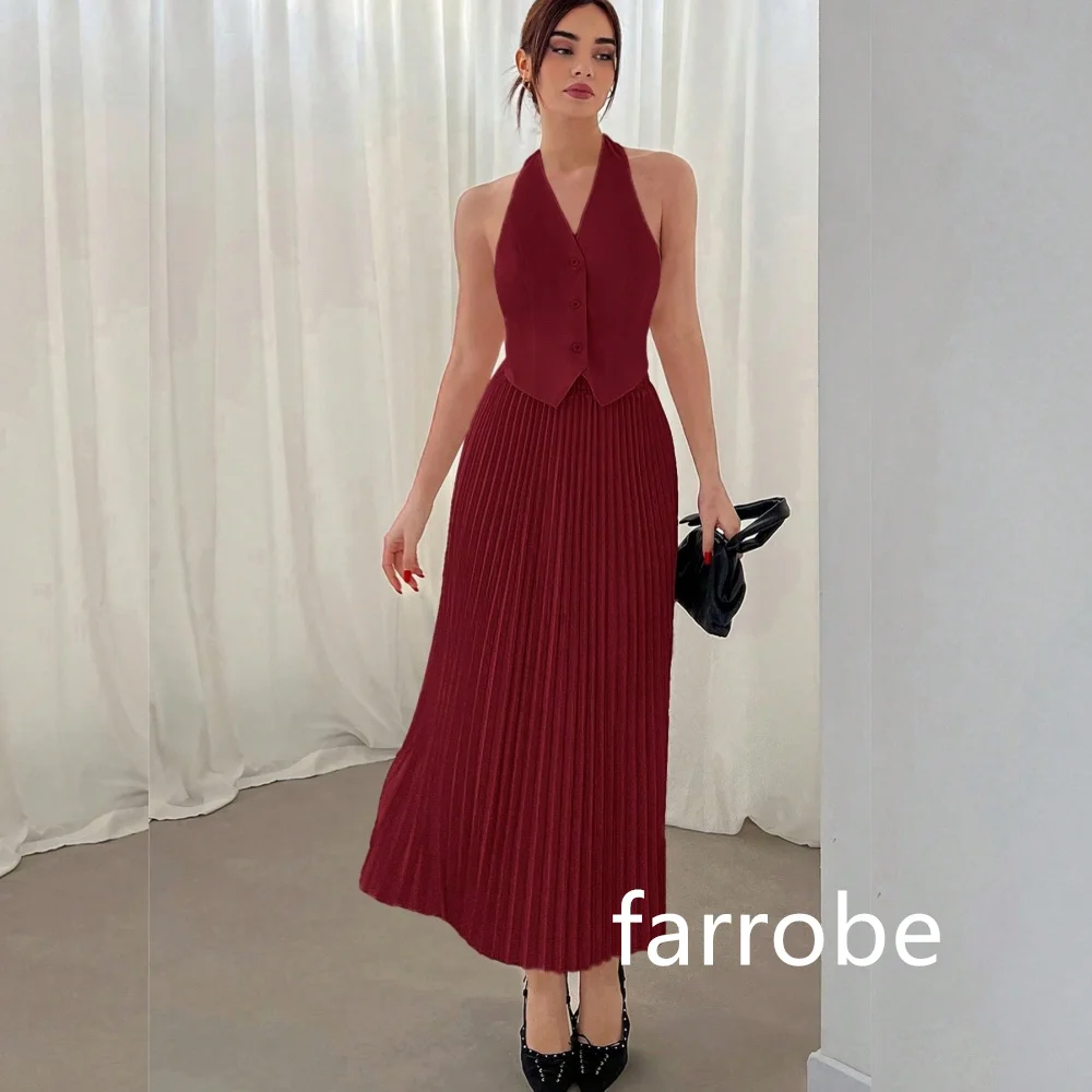 Customized Chinese Style Jersey Pleat A-line Halter Midi Dresses Prom Dresses Formal Casual Simple Retro Fashion Elegant  Exquis