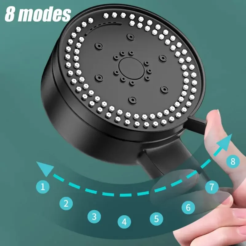 Nuovo soffione doccia ad alta pressione a 8 modalità resistenza alla caduta soffione doccia portatile nero accessori per doccia da bagno a risparmio idrico