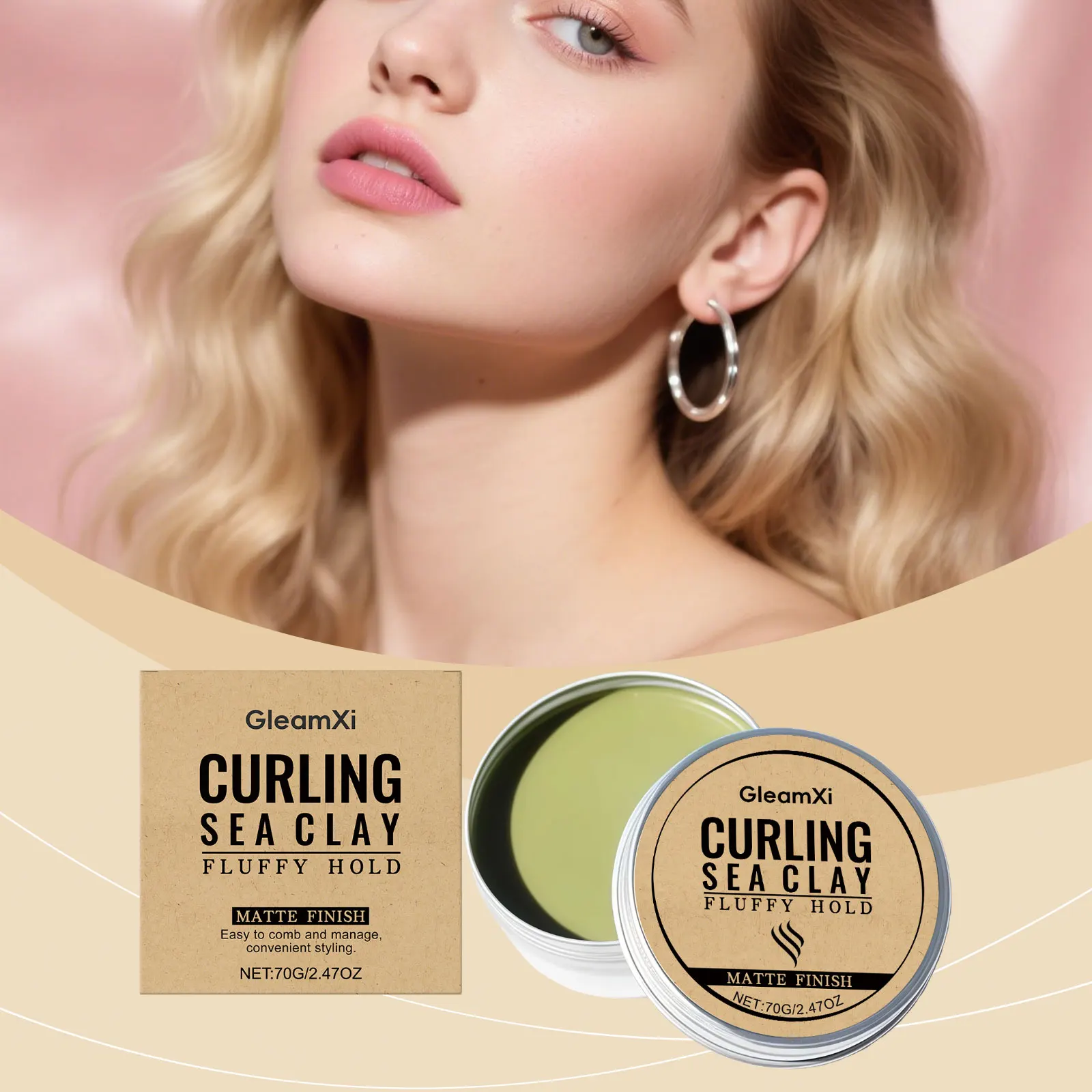 Curly Hair Styling Clay - Flexible Natural Hold for Bouncy, Voluminous, Lightweight Curls, Heat-Free Daily Hair Care Essential