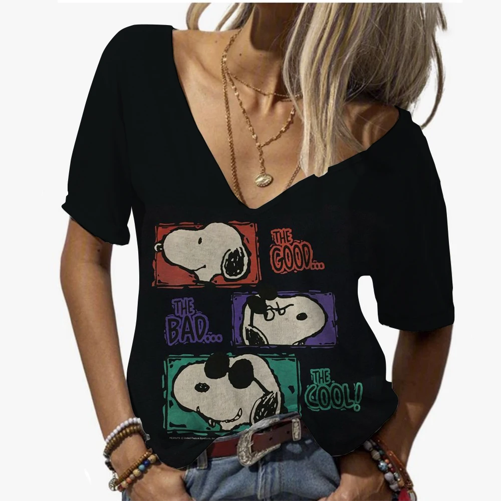 2025 mode femmes Blouse T-Shirts Snoopy imprimer décontracté hauts dames décontracté femmes T-Shirts Harajuku filles à manches courtes vêtements