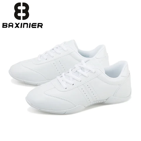 BAXINIER Cheer Shoes Women White Cheerleading Shoes Soft Bottom Competitive Aerobics Training Shoes Breathable Lightweight Dance Sneakers Girls