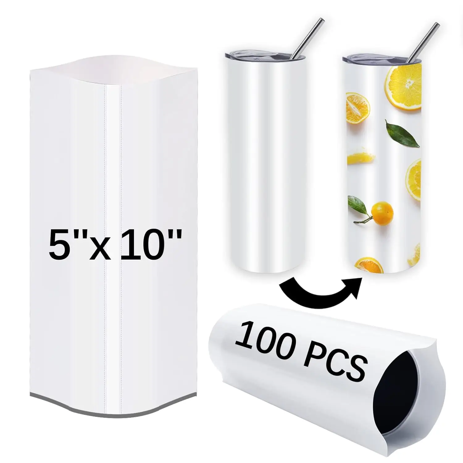 100PCS 20oz Sublimation Tumbler Shrink Wrap, Heat Transfer Shrink Film Bags for Mugs, Cups, and Sleeves, 5x10 Inches