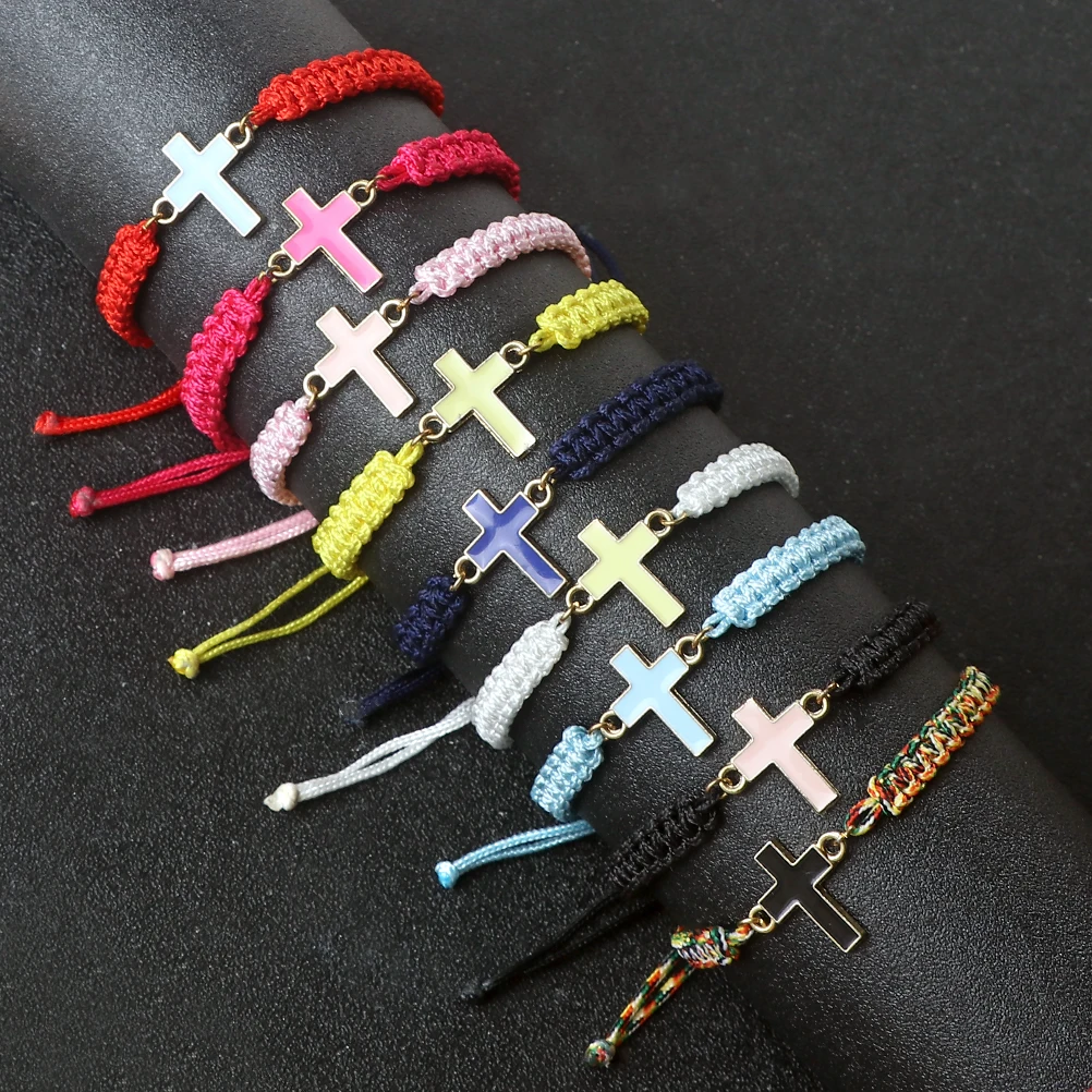 Más Color Jesús Cruz Colgante Pulsera trenzada Mujeres Hombres Handmdae Healing Pareja Brazaletes Amistad Pulsera Regalo de joyería