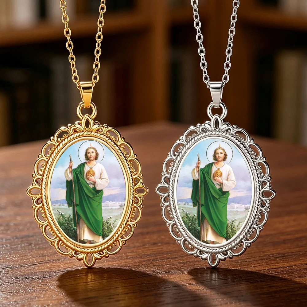 Saint Jude Thaddeus Pendant Necklace Disciples of Jesus Religious Protection Amulet Stainless Steel Catholic Jewelry