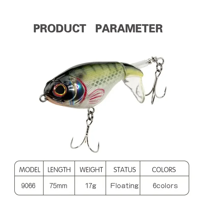 75mm/17g Topwater Fishing Lures Whopper Popper Artificial Bait Hard Plopper Soft Rotating Tail Fishing Tackle Crankbaits Lure