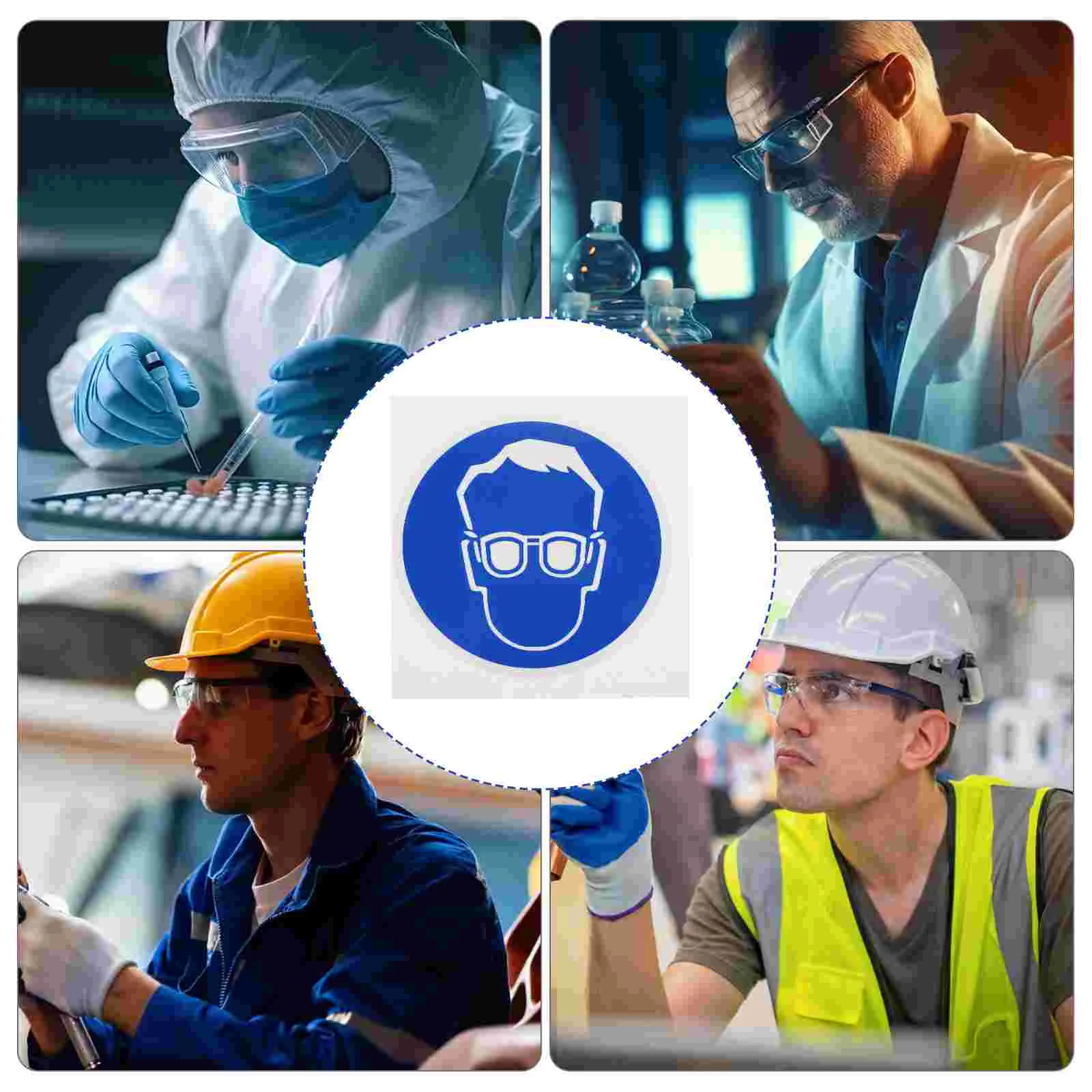 2 Pcs Safety Sign Stickers for Wear Protective Goggles 100MM Diameter Industrial Production Self Adhesive Not Fade Safe Material