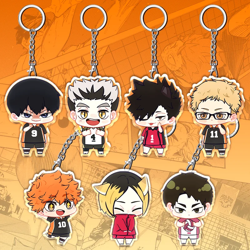 12cm Haikyuu!! Acrylic Keychain Yu Nishinoya Pattern Surrounding Pendant Student Backpack Key Accessories Kids Holiday Gifts