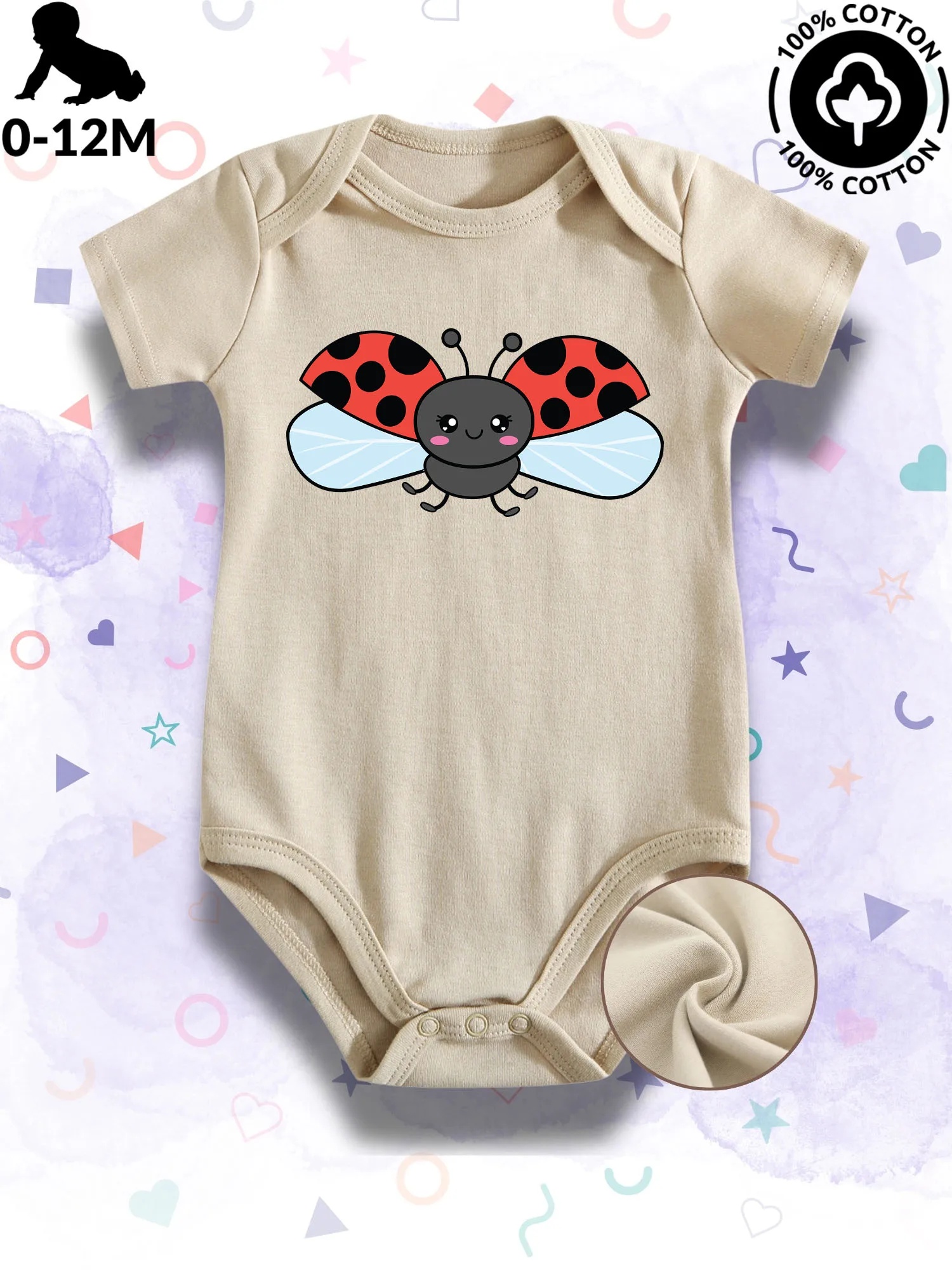 

Flying Ladybug Unisex Baby Bodysuit, 100% Cotton Soft Onesie, All-Season Wear Beige Crawling Suit 190GSM