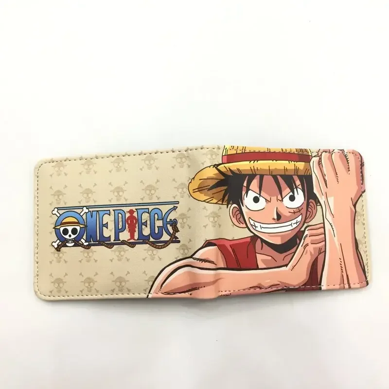 New One Piece Anime Figures Luffy Straw Hat Coin Purse Card Bag Middle School Student PU Short Change Wallet Money Clip Card Bag view 2