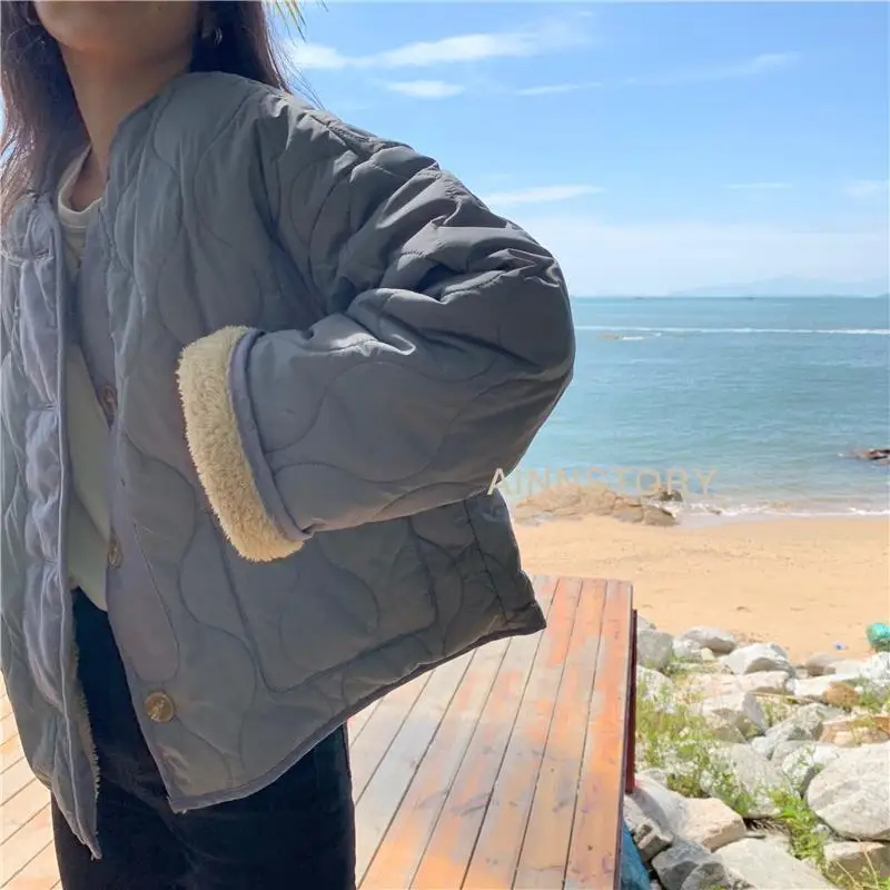 Small Man Wearing Dia Grid Cotton In Both Front And Back, Women's 2024 New Versatile Early Winter Warm Plush Jacket Trend