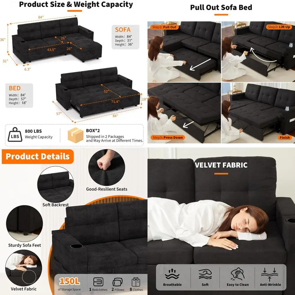 84 Black L-Shaped S…