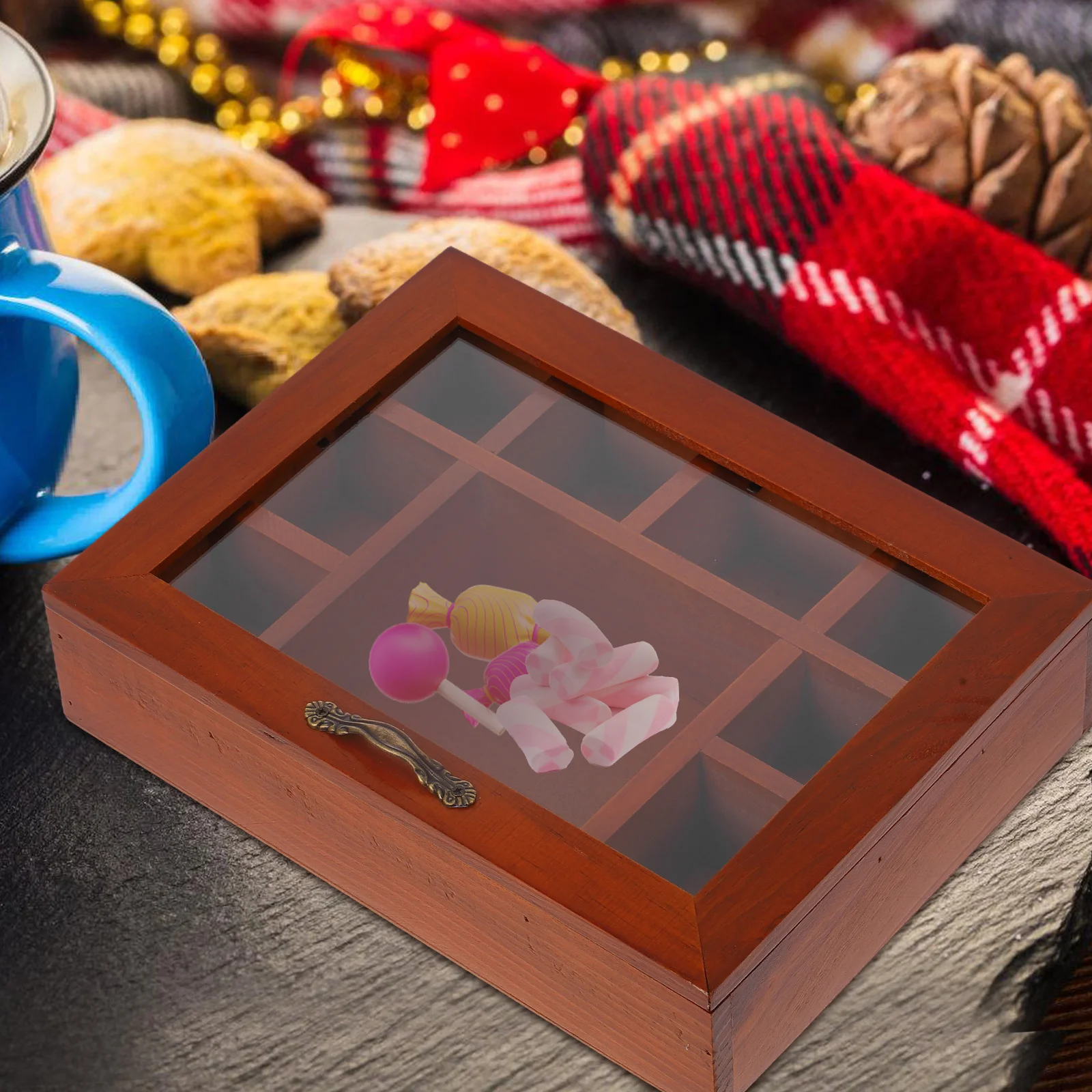 

Multi Compartment Jewelry Storage Box Solid Wood Organizer Ring Display Tray Rock Container Brown Bracelet Necklace Holder