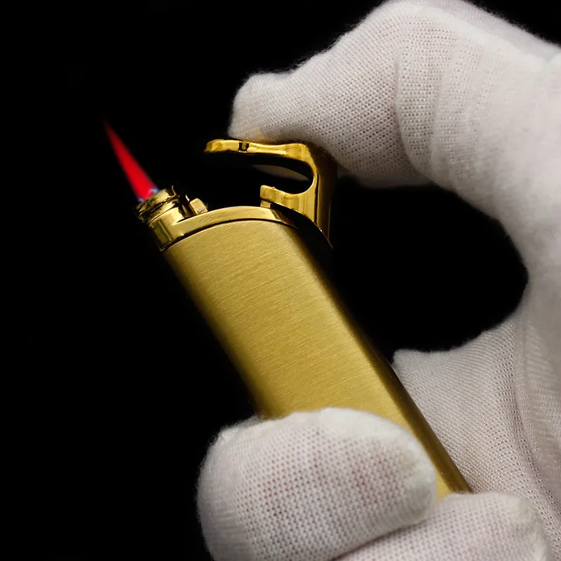 2026 Compact Metal Windproof Red Flame Butane Gas Lighter Visible Gas Window Outdoor Portable Inflatable Igniter Men's Gifts
