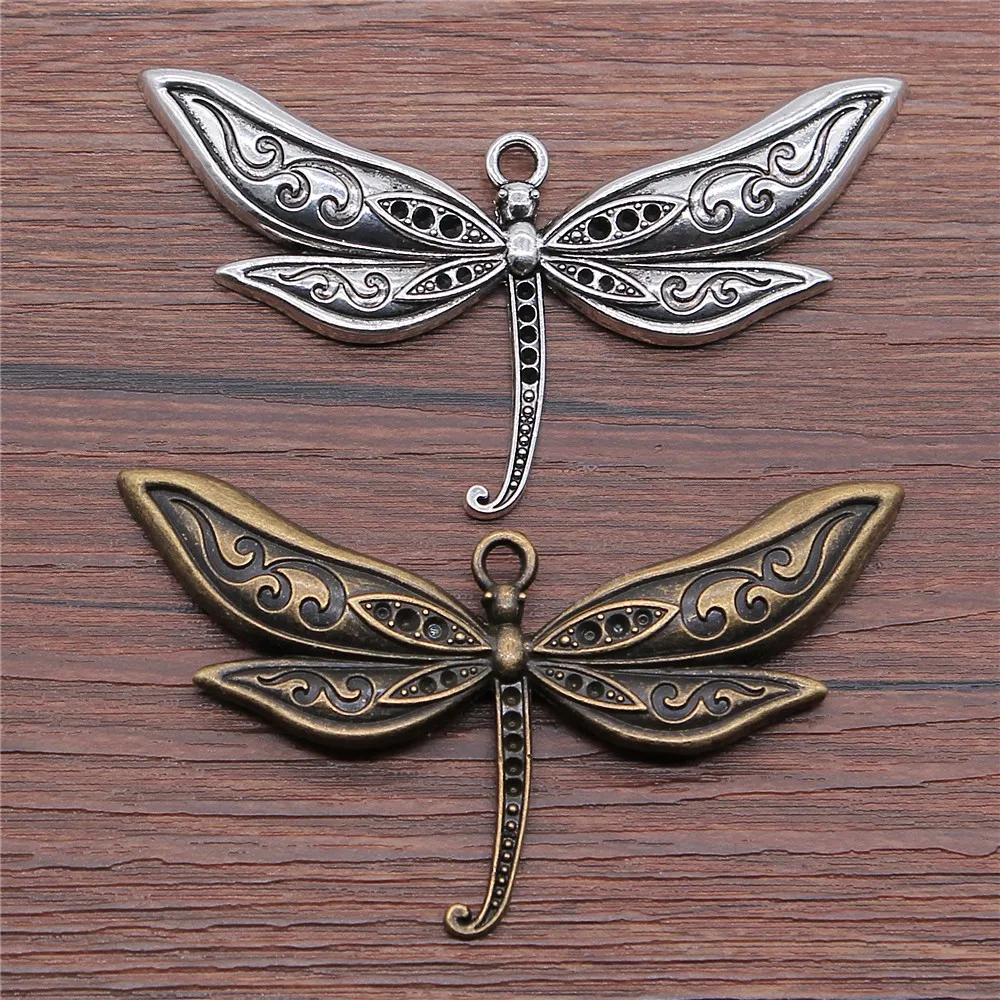 WYSIWYG 1pcs 80x47mm 2 Colors Antique Bronze Color Antique Silver Color Large Dragonfly Charms For DIY Jewelry Making