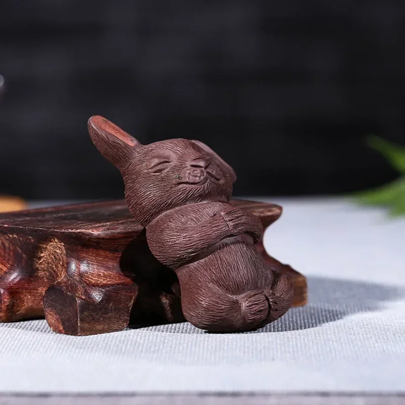 Chinese Purple Clay Tea Pet Handmade Rabbit Model Statue Ornaments Sculpture Tea Figurine Desktop Crafts Tea Set Decoration Gift