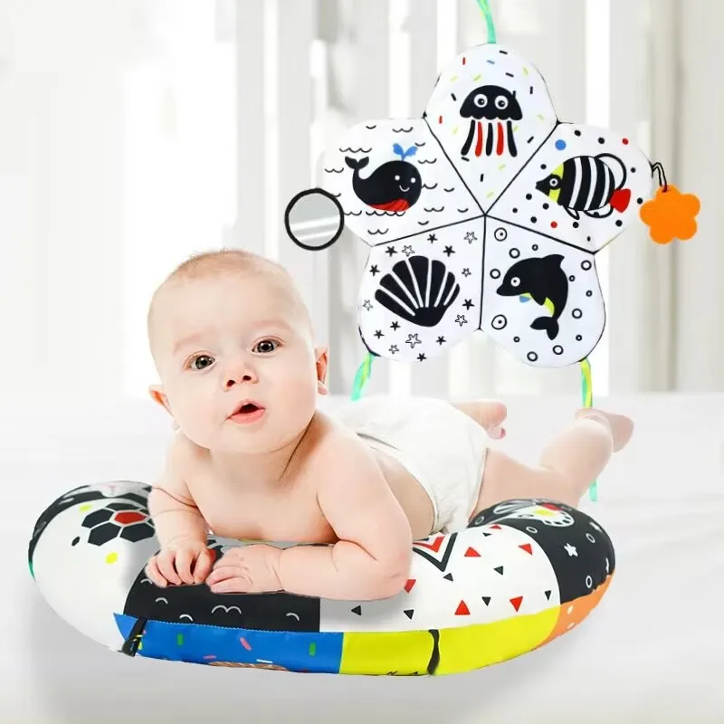 

Baby Tummy Time Pillow Toys Черно-белая высококонтрастная детская игрушка с зеркалом Сенсорная игрушка Монтессори для малышей 0 12 месяцев 1 год