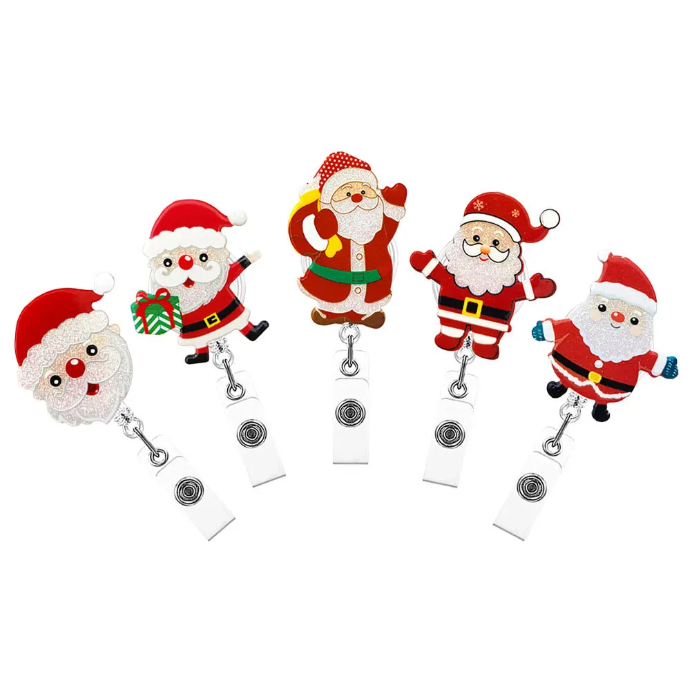 

5Pcs Retractable Id Badge Reel Santa Claus Nurse Holder Acrylic Xmas Gift Id Card Holder Badge Clips for Nurses